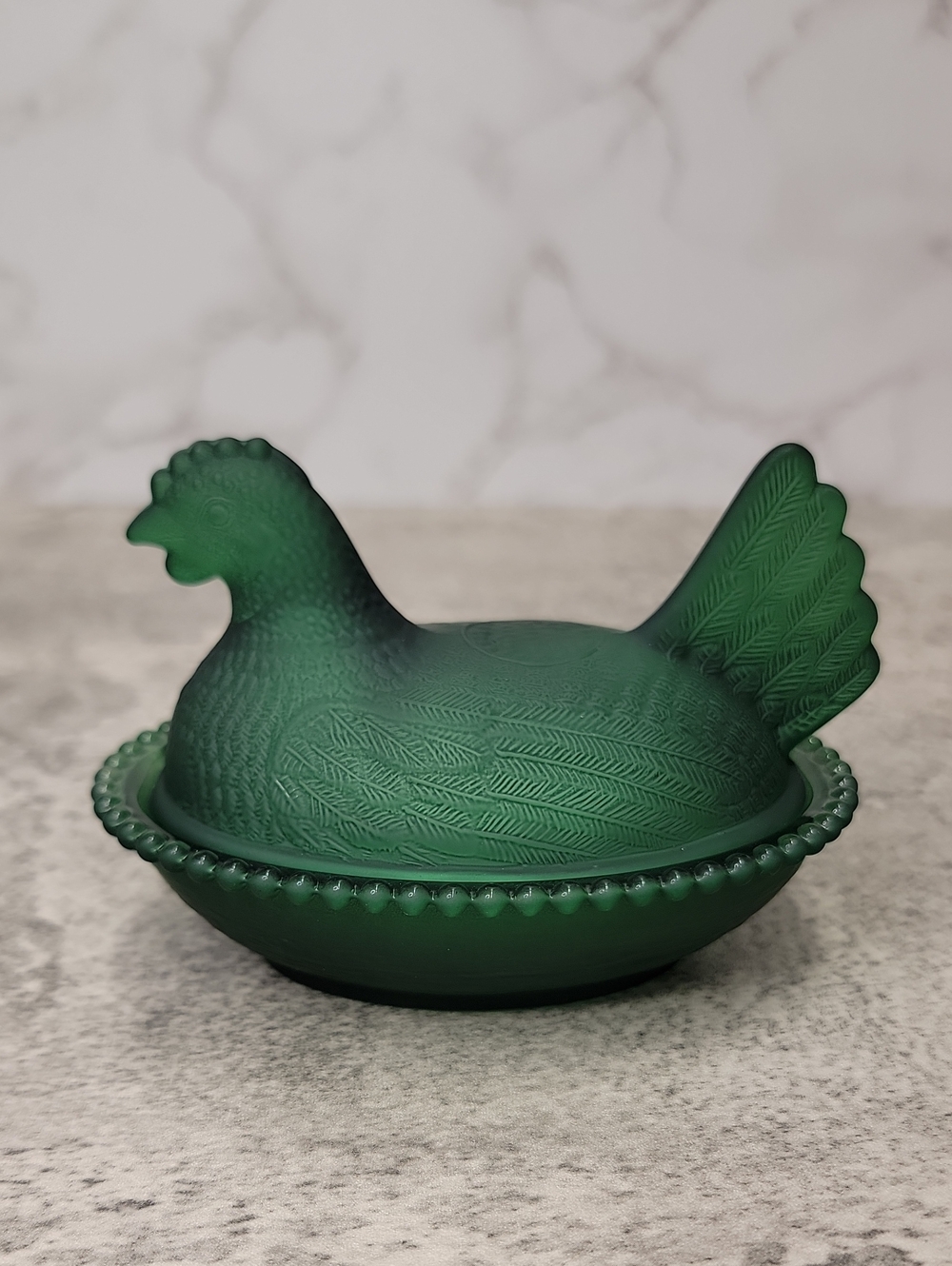 Green Glass Hen on a nest HON